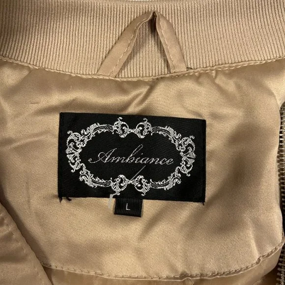 Upcycled Satin Puff Embroidered Bomber Jacket "Fearless Woman" M/L - Picture 5 of 8